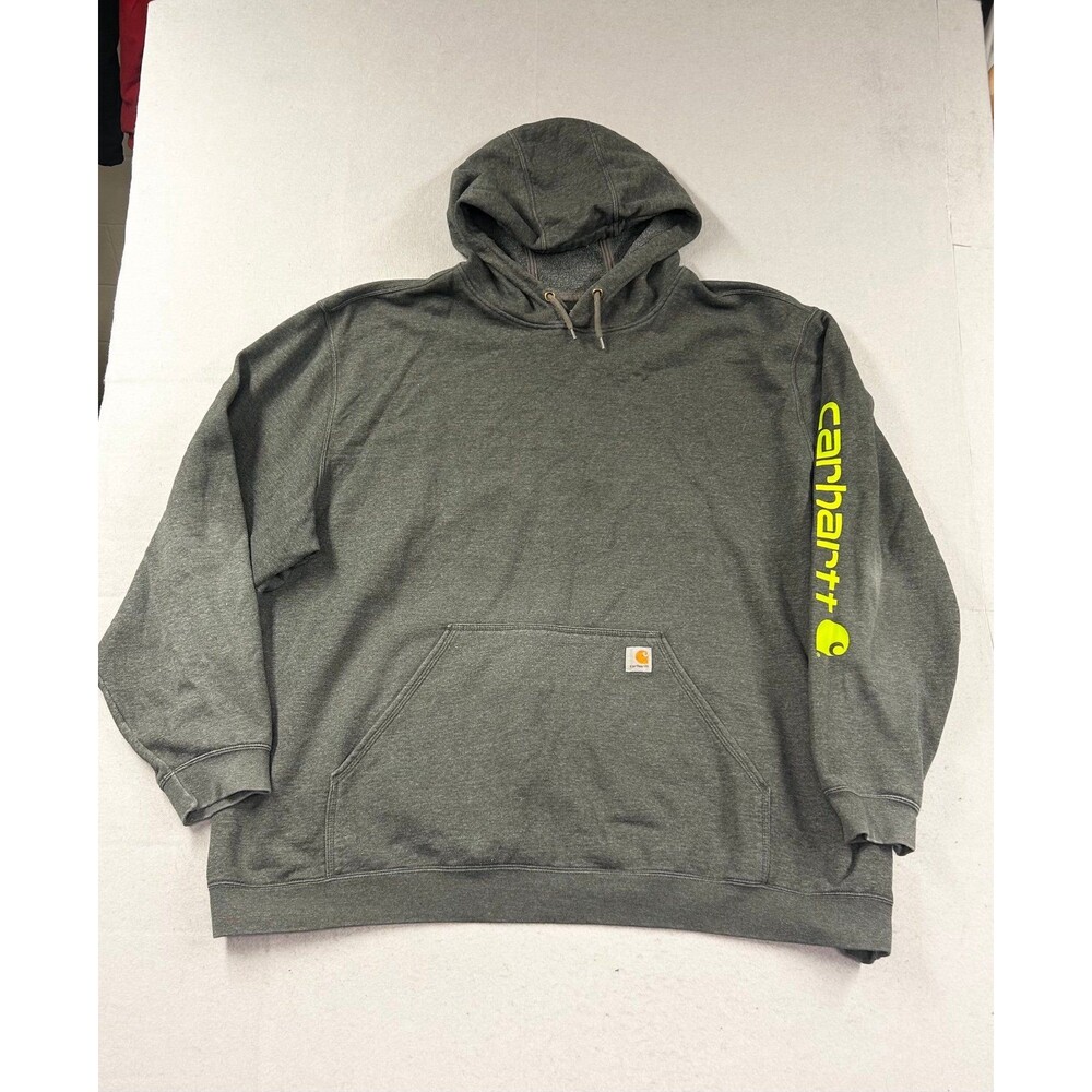 Carhartt Loose Fit Men’s 4XL Gray Fleece Pullover Hoodie Logo Sleeve Pockets